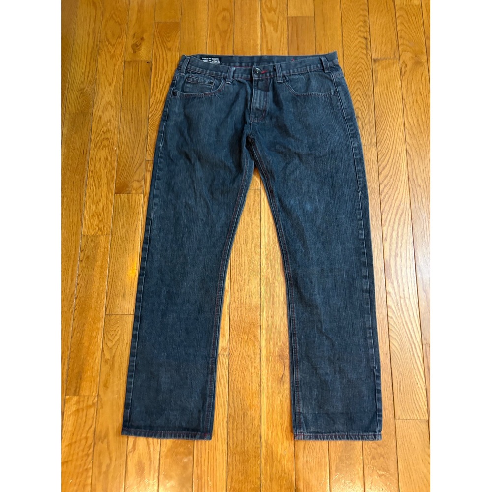Live Mechanics Mens Dark Wash Red Contrast Stitch Embroidered Jeans Size 36x32‎